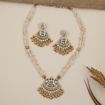 Floral Beads Necklace Set with Lotus-Inspired Pendant
