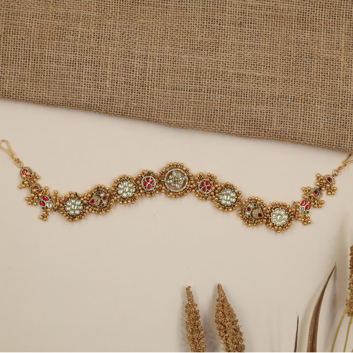 Jadau Paisley Shishphul with Floral Rosettes