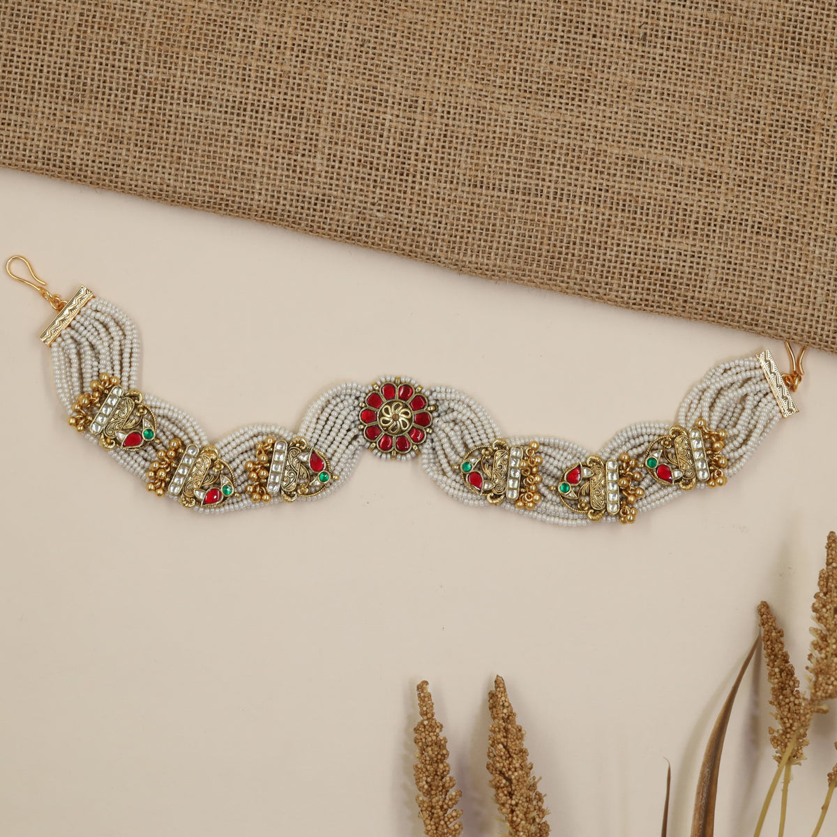 Jadau Parrot Shishphul with Pearl Strands