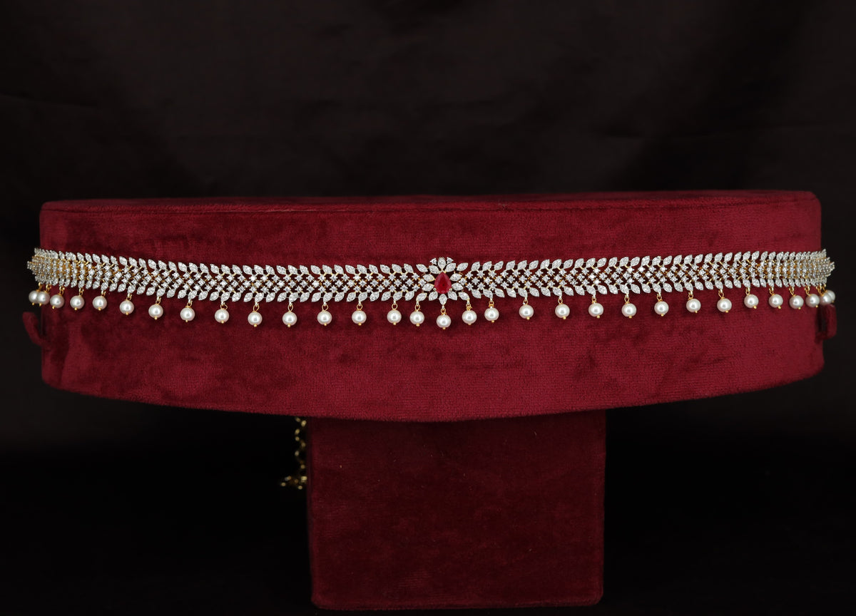 GJ Leafwork Waist Belt with Pearl Fringe