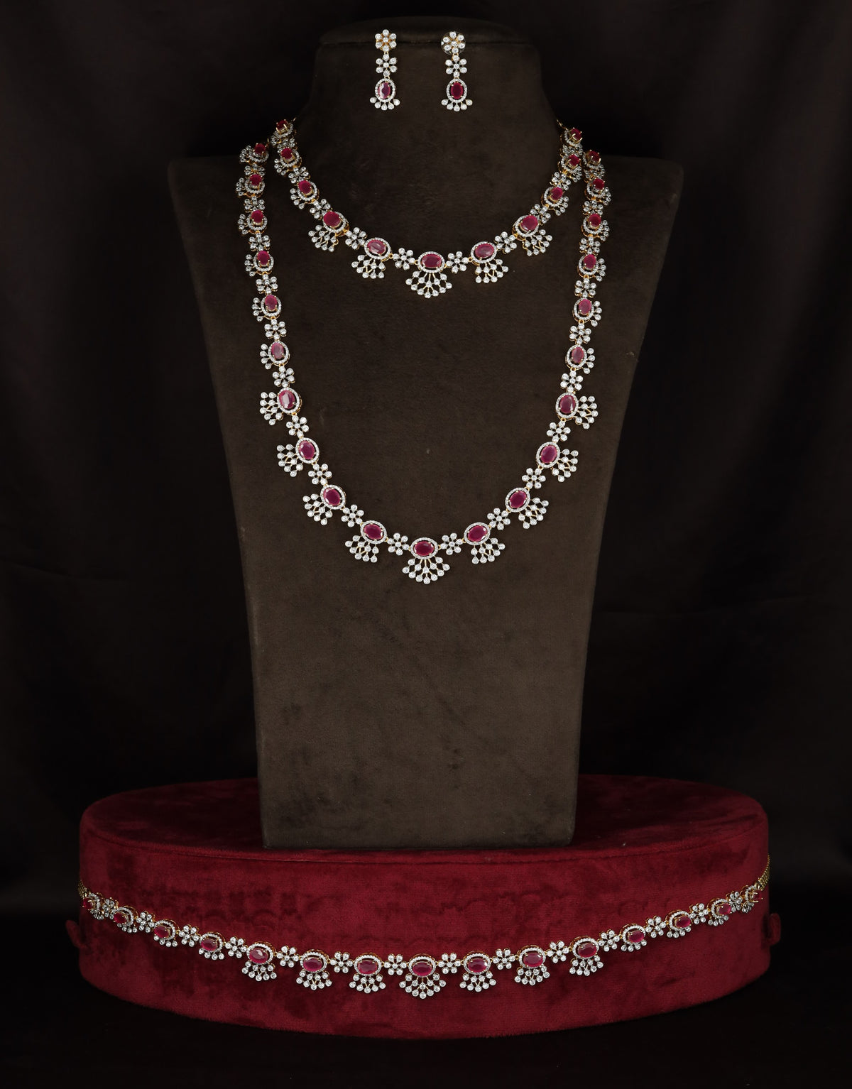 GJ Floral Necklace Waist Belt Combo Set