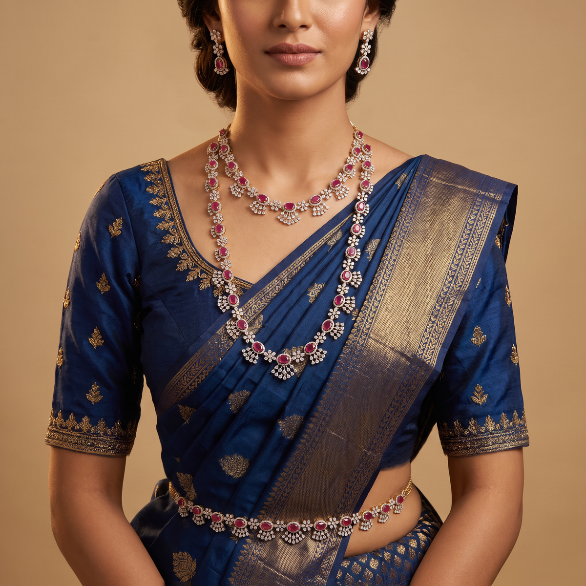 GJ Floral Necklace Waist Belt Combo Set