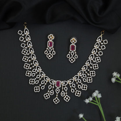 GJ Floral Lattice Necklace Set with Rectangle Pendant