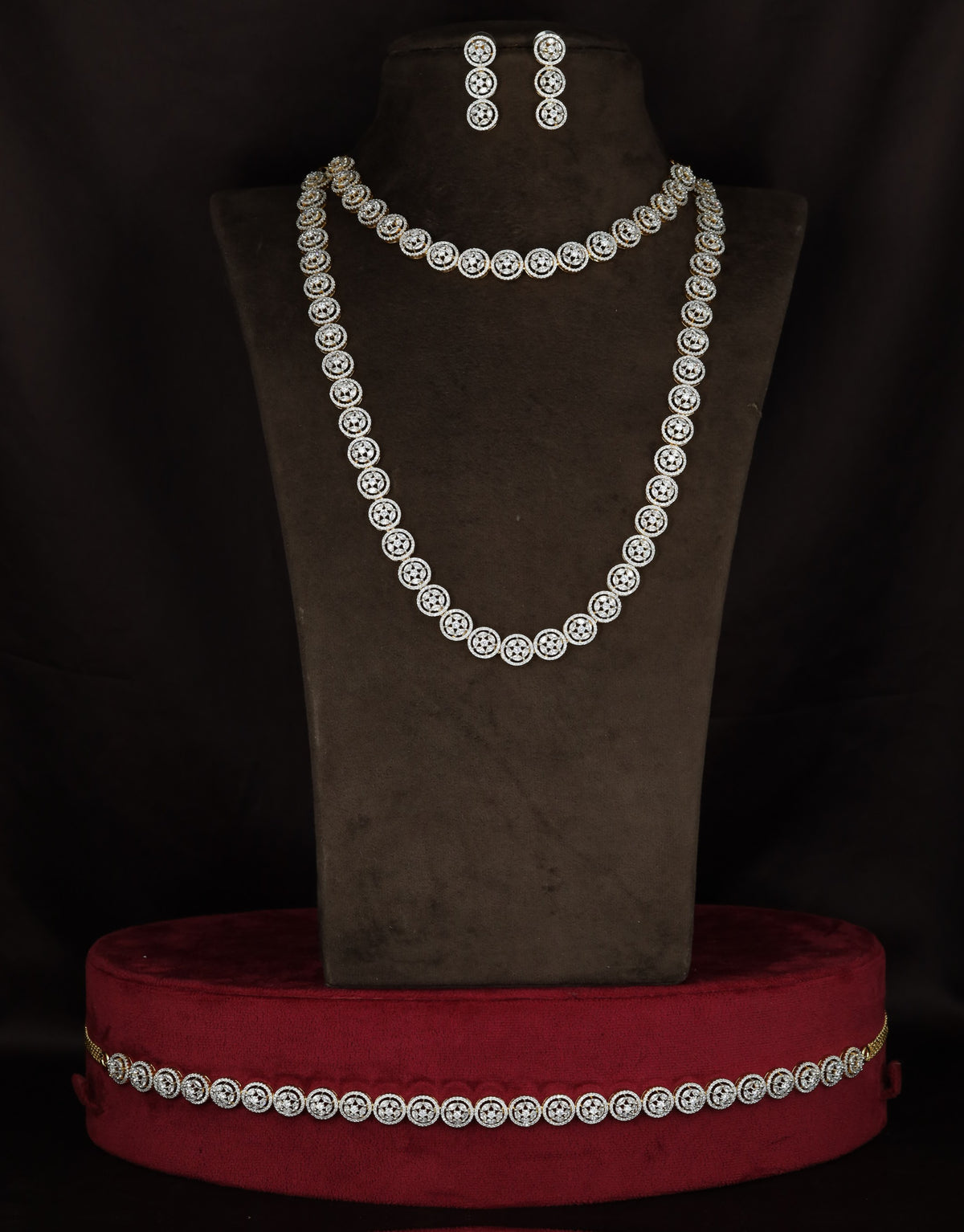 GJ Rosette Necklace Waist Belt Combo Set