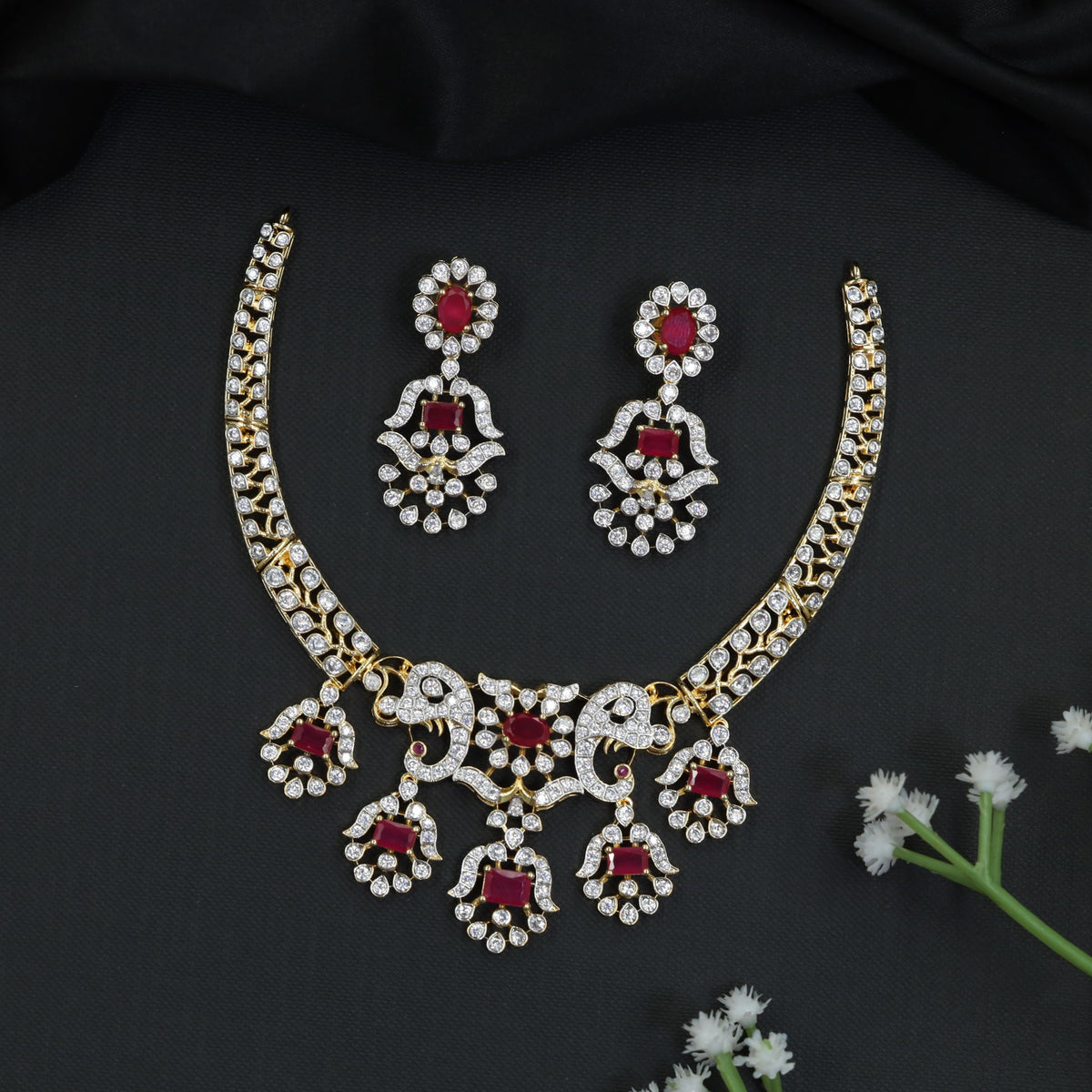 GJ Ganesha Necklace Set with Bell Pendants