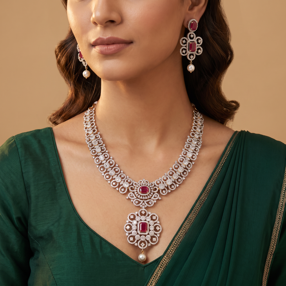 GJ Scrollwork Necklace Set with Pearl Drops