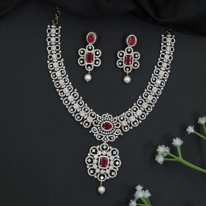 GJ Scrollwork Necklace Set with Pearl Drops