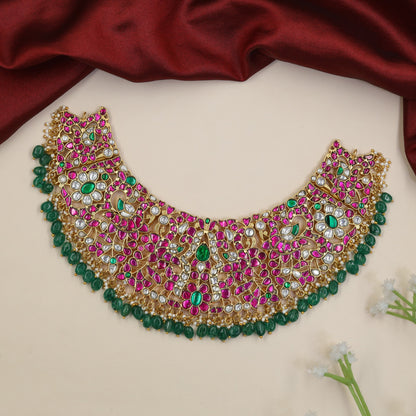 Jadau Floral Necklace with Curved Petal Fringe