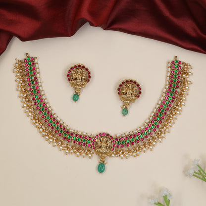 Jadau Lakshmi Choker Set with Floral Links