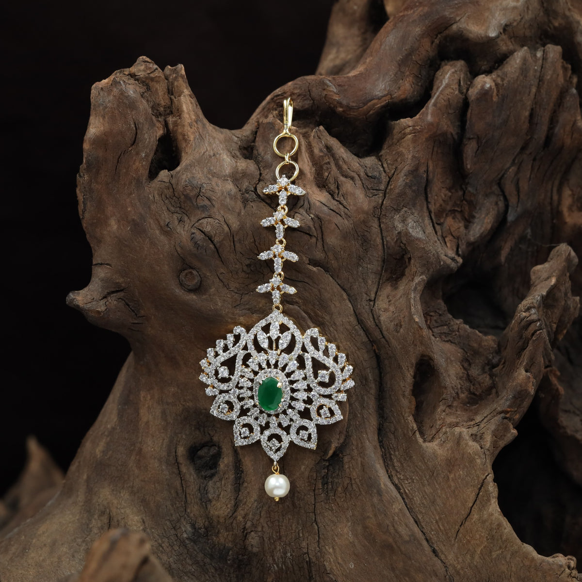 GJ Floral Tikka with Openwork Oval Pendant