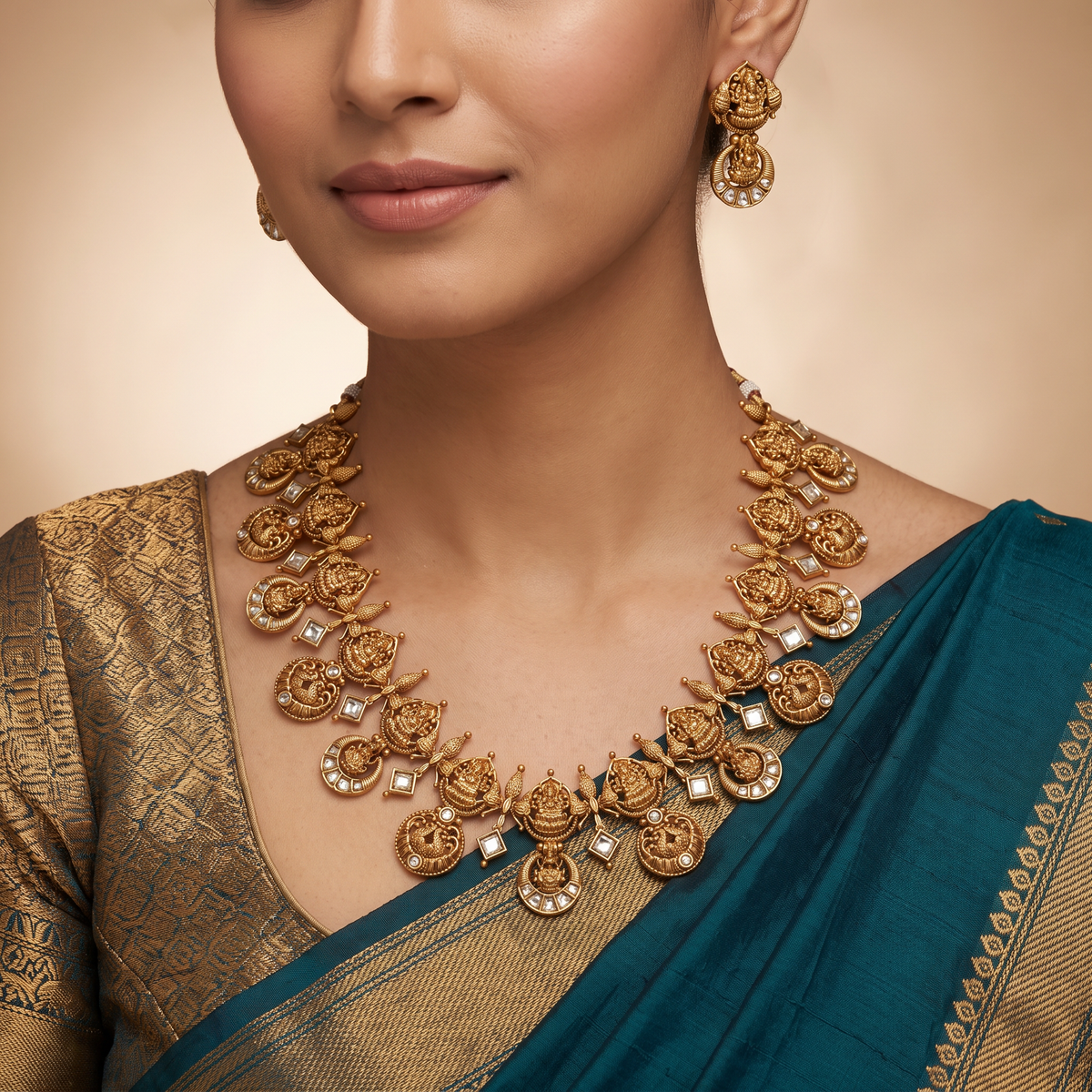 Bridal Jadau Necklace with Repeated Round Panels