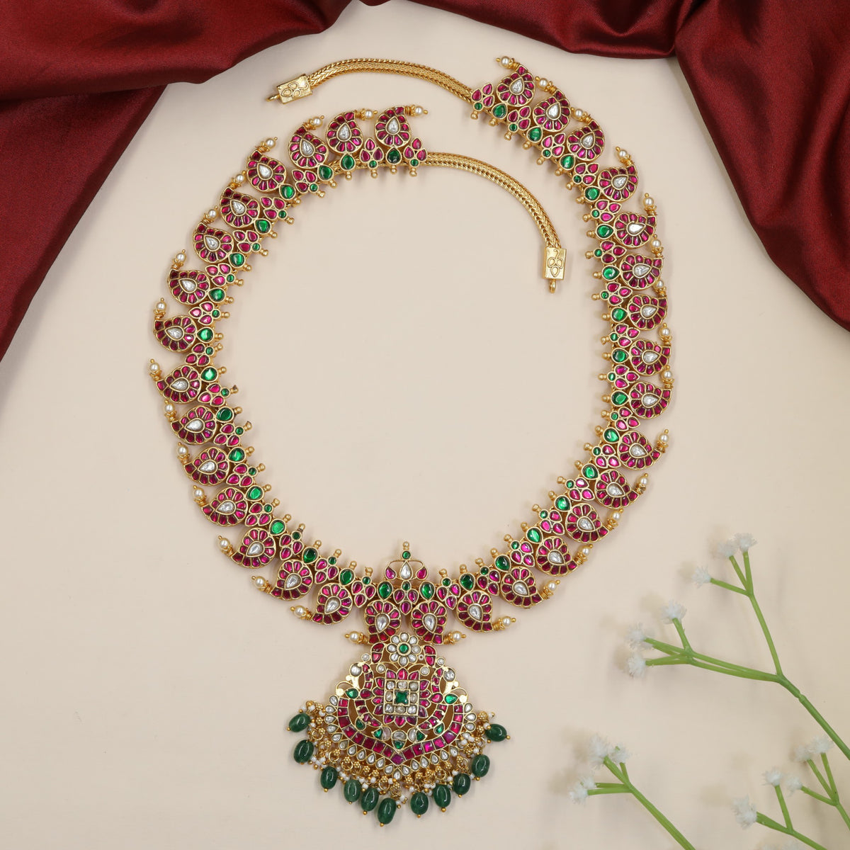 Jadau Paisley Long Haara with Hanging Drops