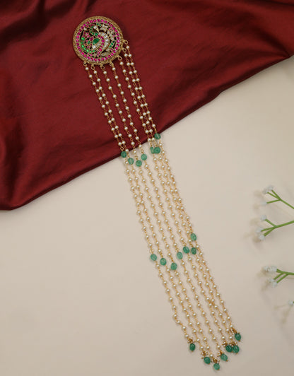 Festive Jadau Long Jade with Round Centrepiece
