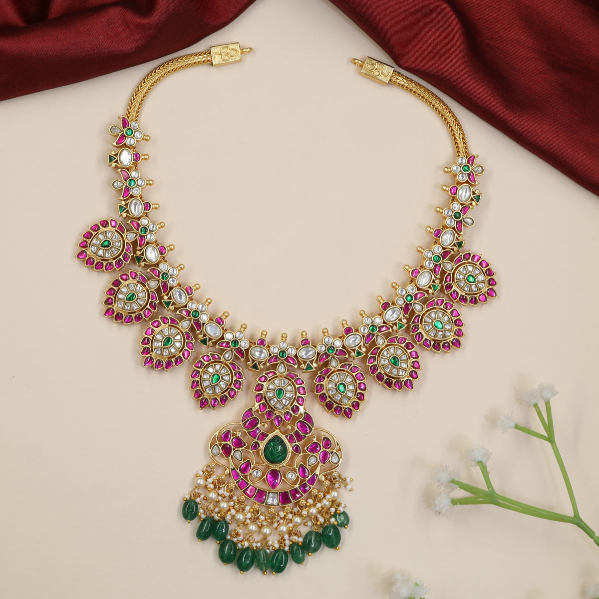 Imperial Jadau Rosette Necklace with Grand Pendant