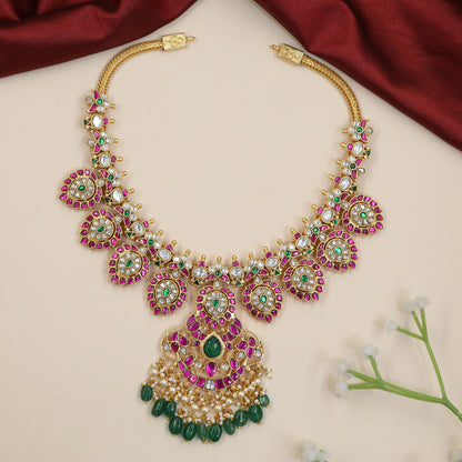 Imperial Jadau Rosette Necklace with Grand Pendant