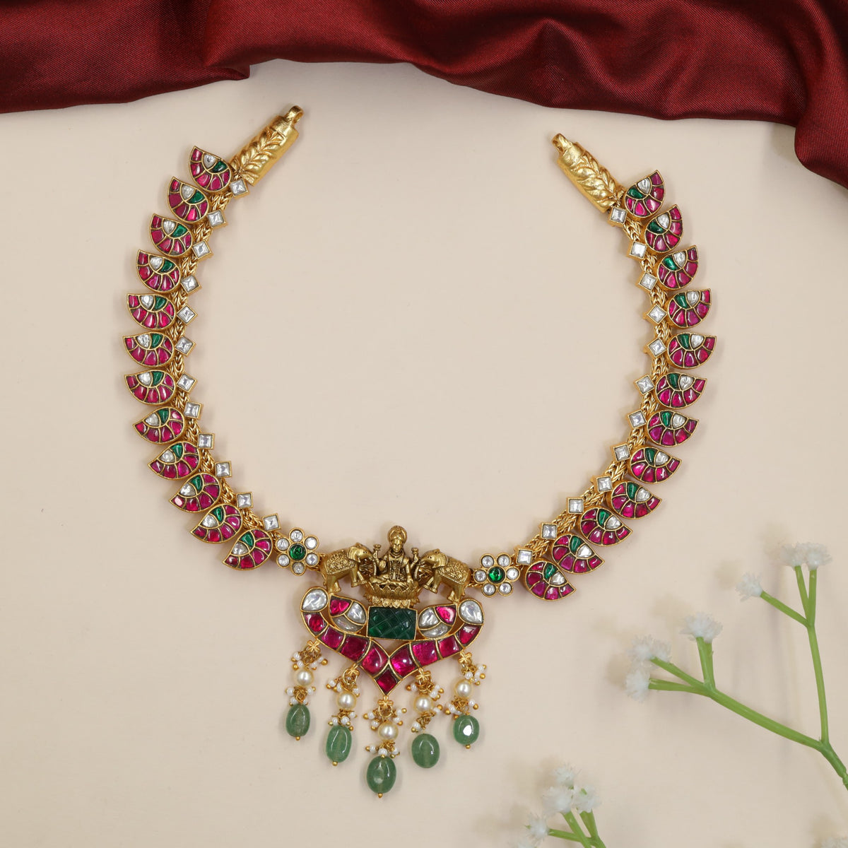 Heirloom Gajalakshmi Jadau Necklace with Sculpted Elephants