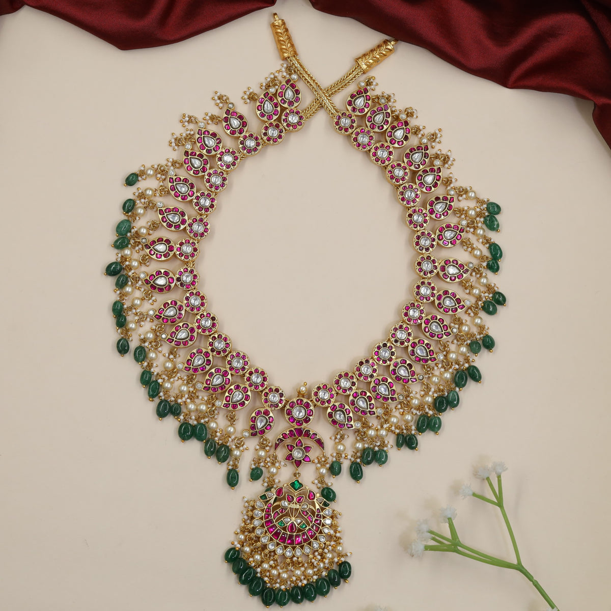 Jadau Paisley Long Haara with Grand Pendant