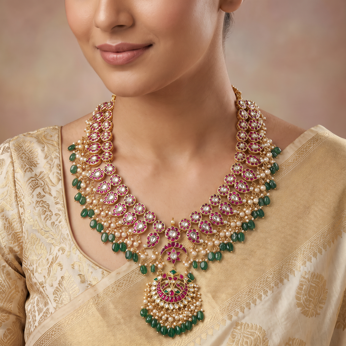 Jadau Paisley Long Haara with Grand Pendant