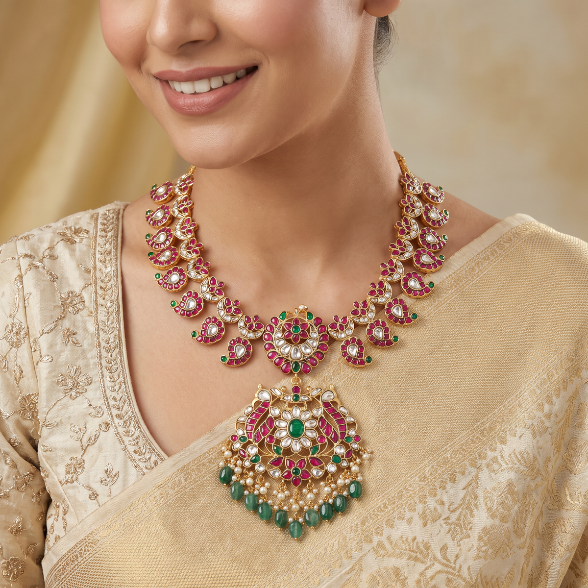 Jadau Petal Necklace with Framed Centre Pendant