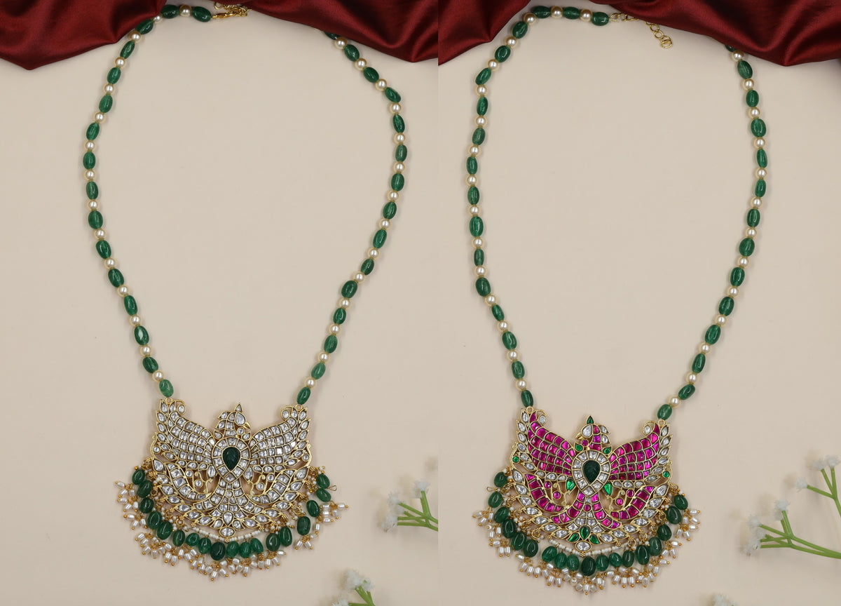 Reversible Jadau Beads Chain with Winged Pendant