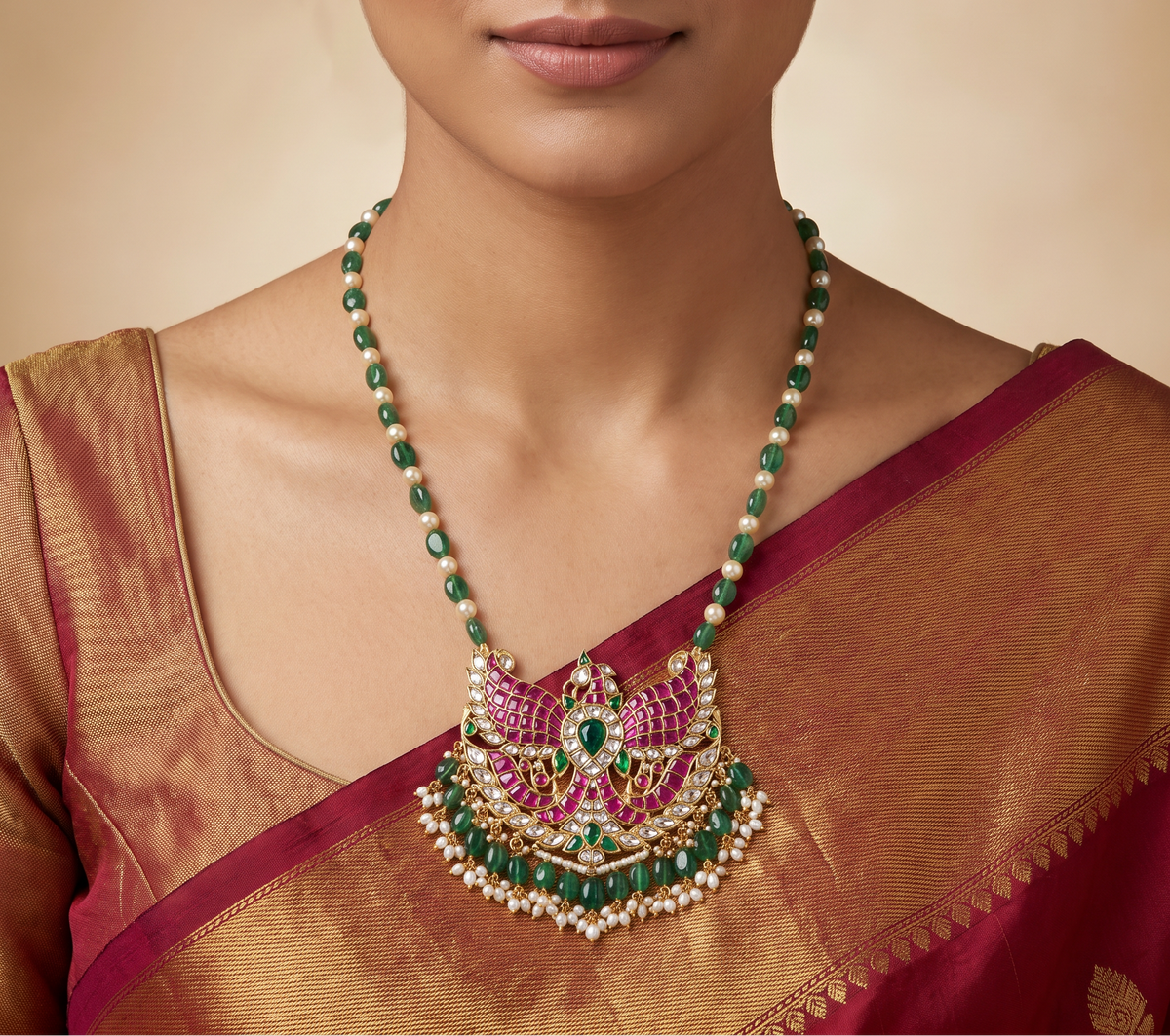Reversible Jadau Beads Chain with Winged Pendant