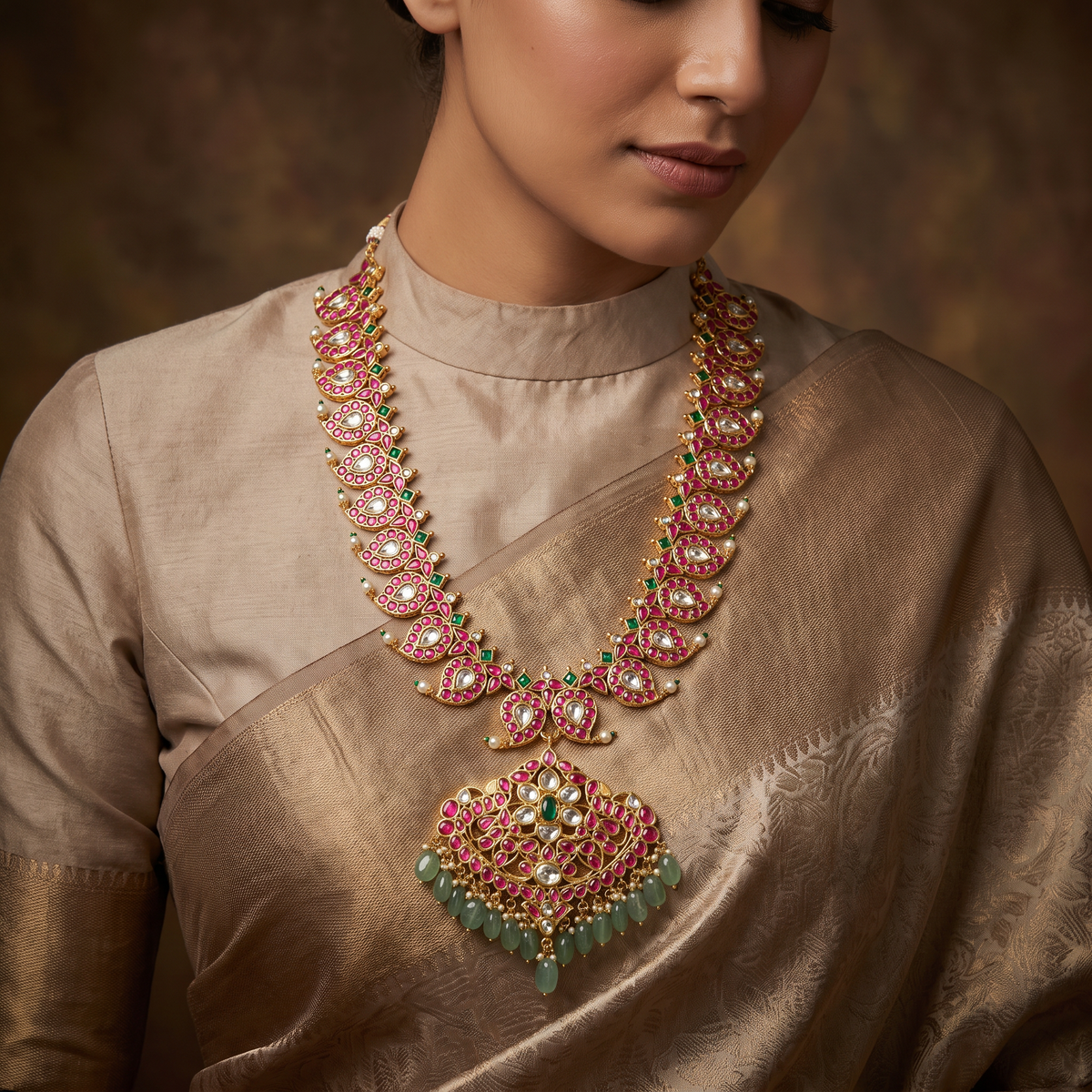 Reversible Jadau Long Haara with Teardrop Links