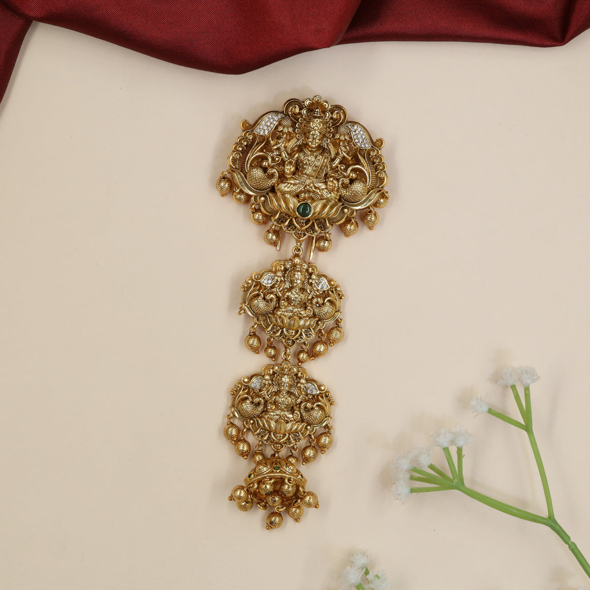 Antique Lakshmi Jade Bille with Cascading Drops