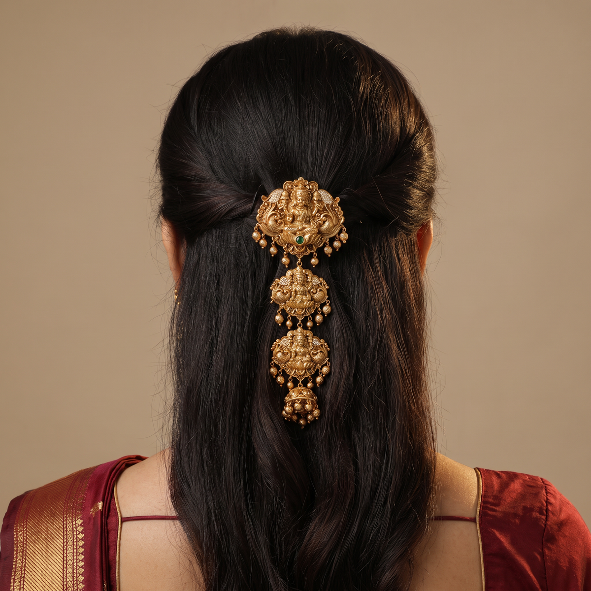 Antique Lakshmi Jade Bille with Cascading Drops