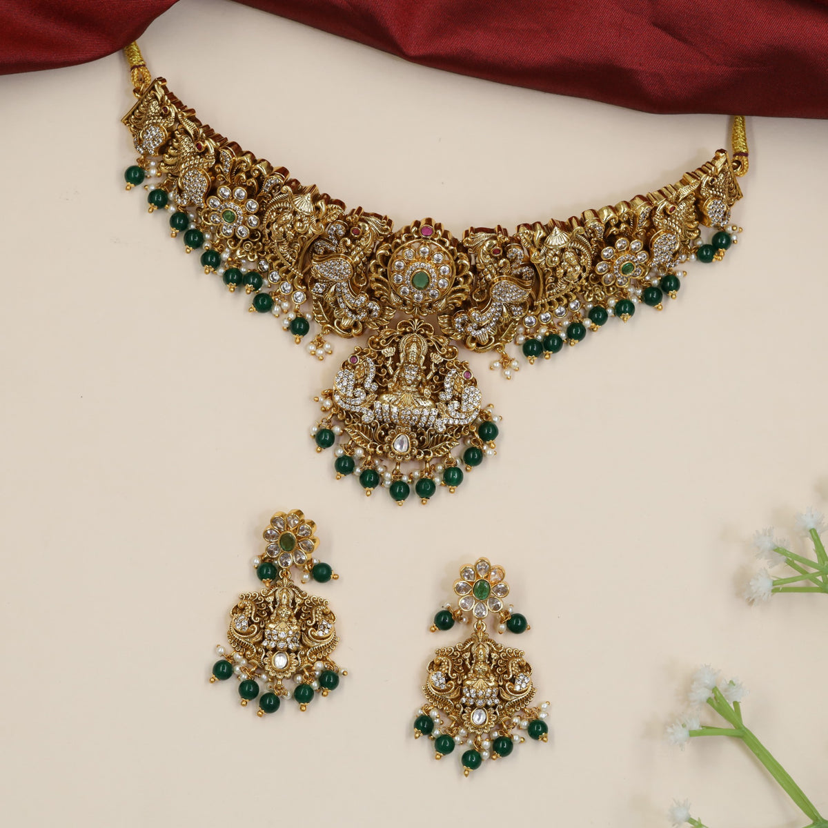Antique Lakshmi Choker Set with Floral Panels