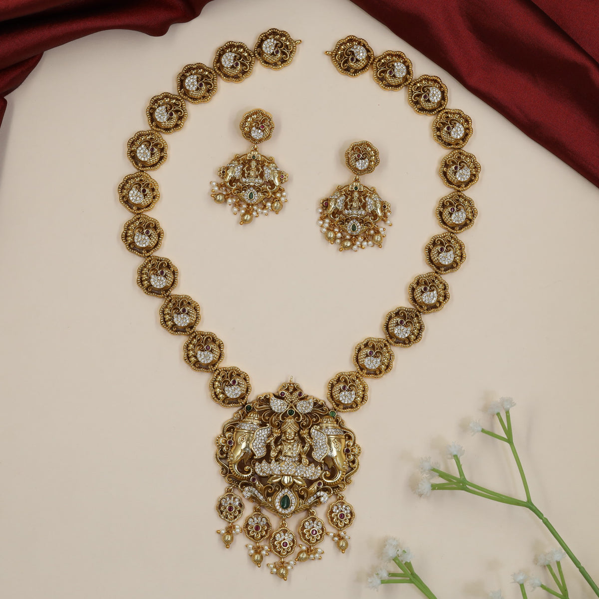 Antique Gajalakshmi Long Haara Set with Elephant Motifs
