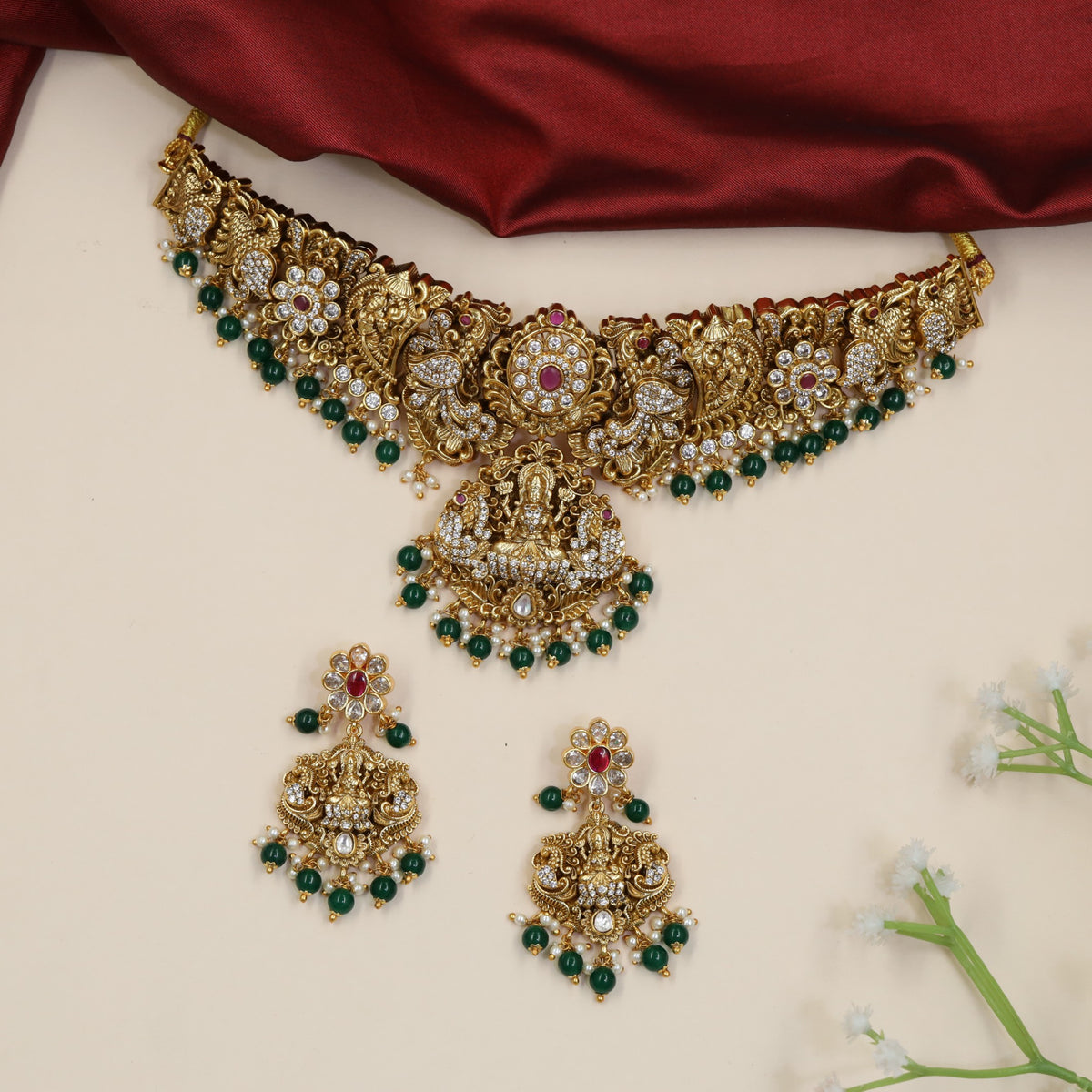 Antique Lakshmi Choker Set with Floral Panels