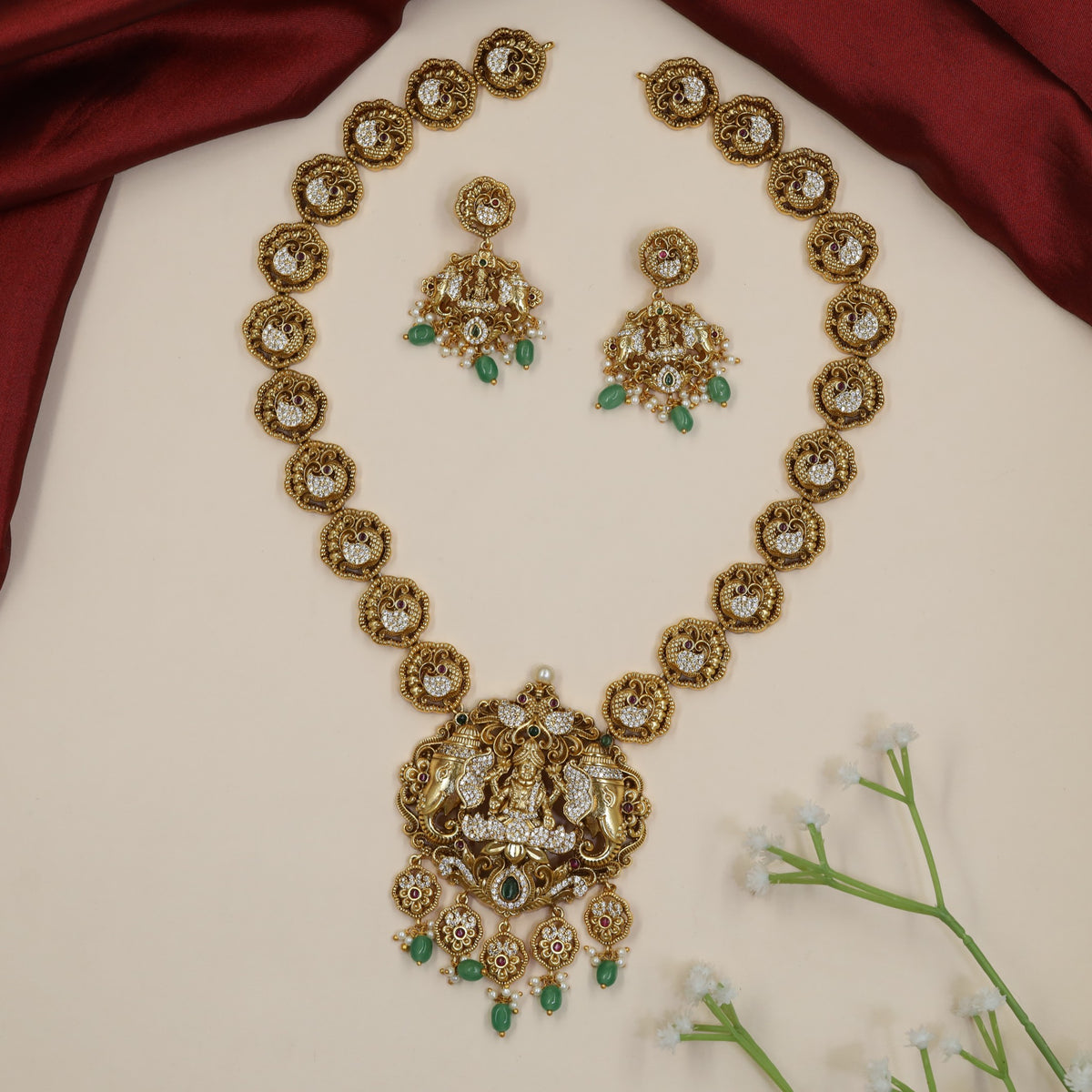 Antique Gajalakshmi Long Haara Set with Elephant Motifs