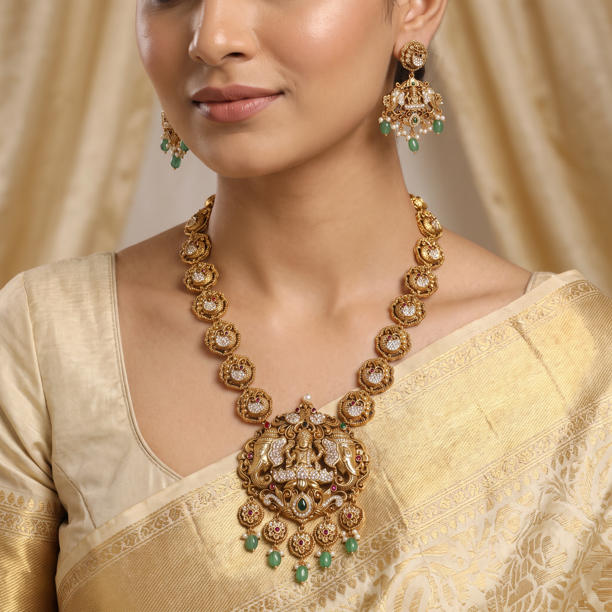 Antique Gajalakshmi Long Haara Set with Elephant Motifs