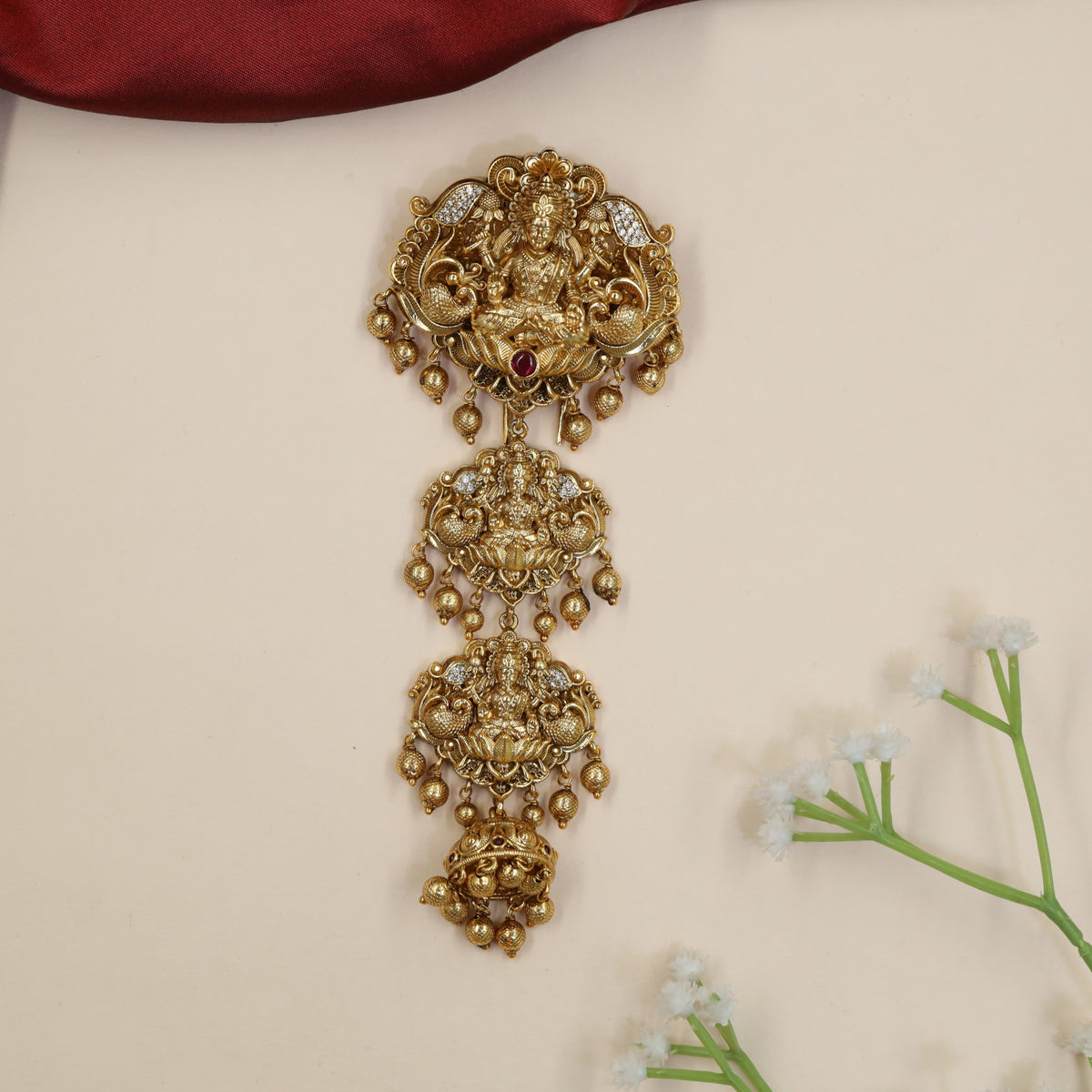 Antique Lakshmi Jade Bille with Cascading Drops