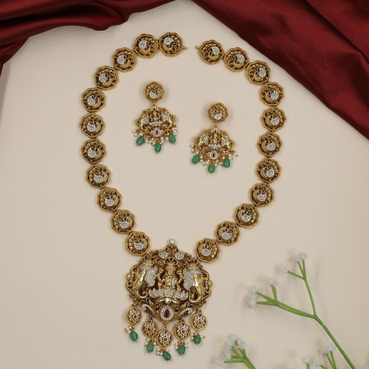 Antique Gajalakshmi Long Haara Set with Elephant Motifs
