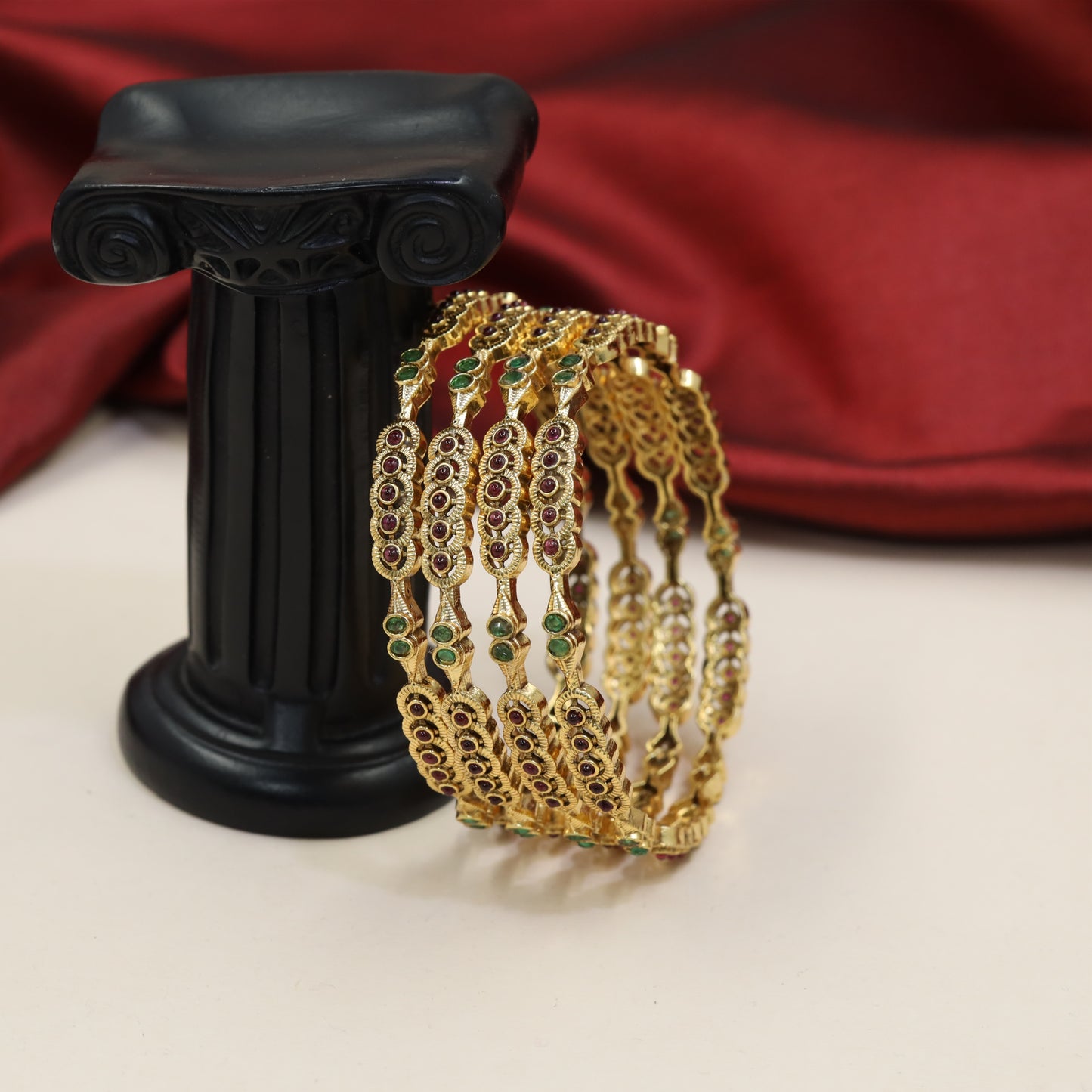 Sculpted Antique Bangles Featuring Circular Cluster Details