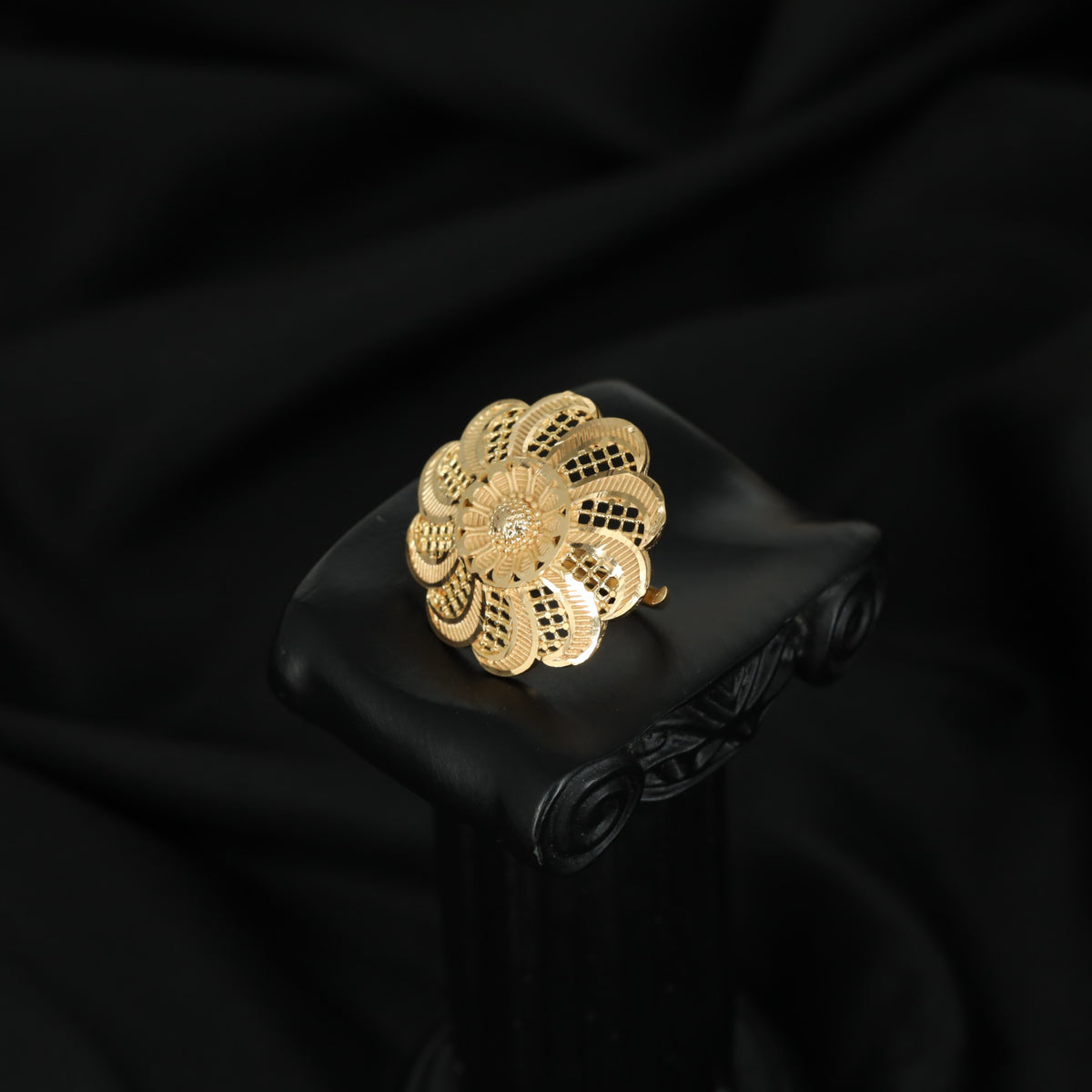 Gold Plated Sculpted Petal Ring with Openwork Arches