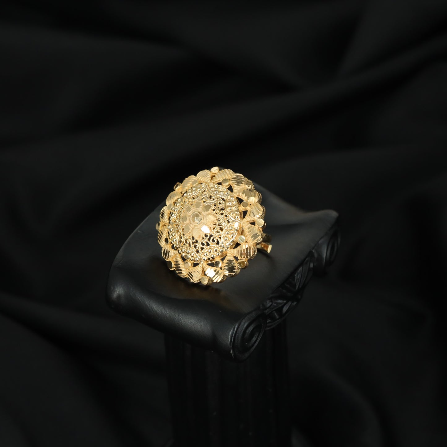 Forming Finger Ring with an Ornate Floral Medallion