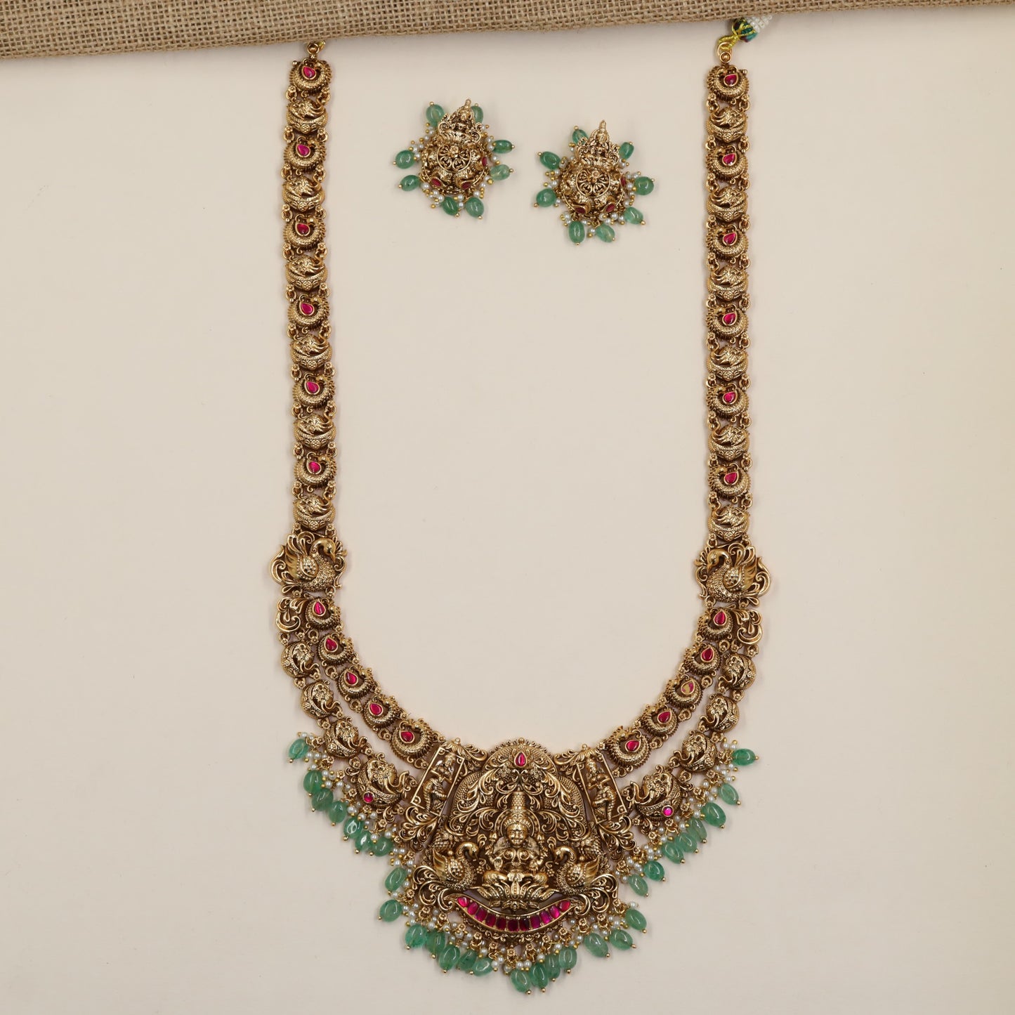 Antique Long Haara Showcasing Sculpted Linkwork, Lakshmi Detailing and Decorative Drops