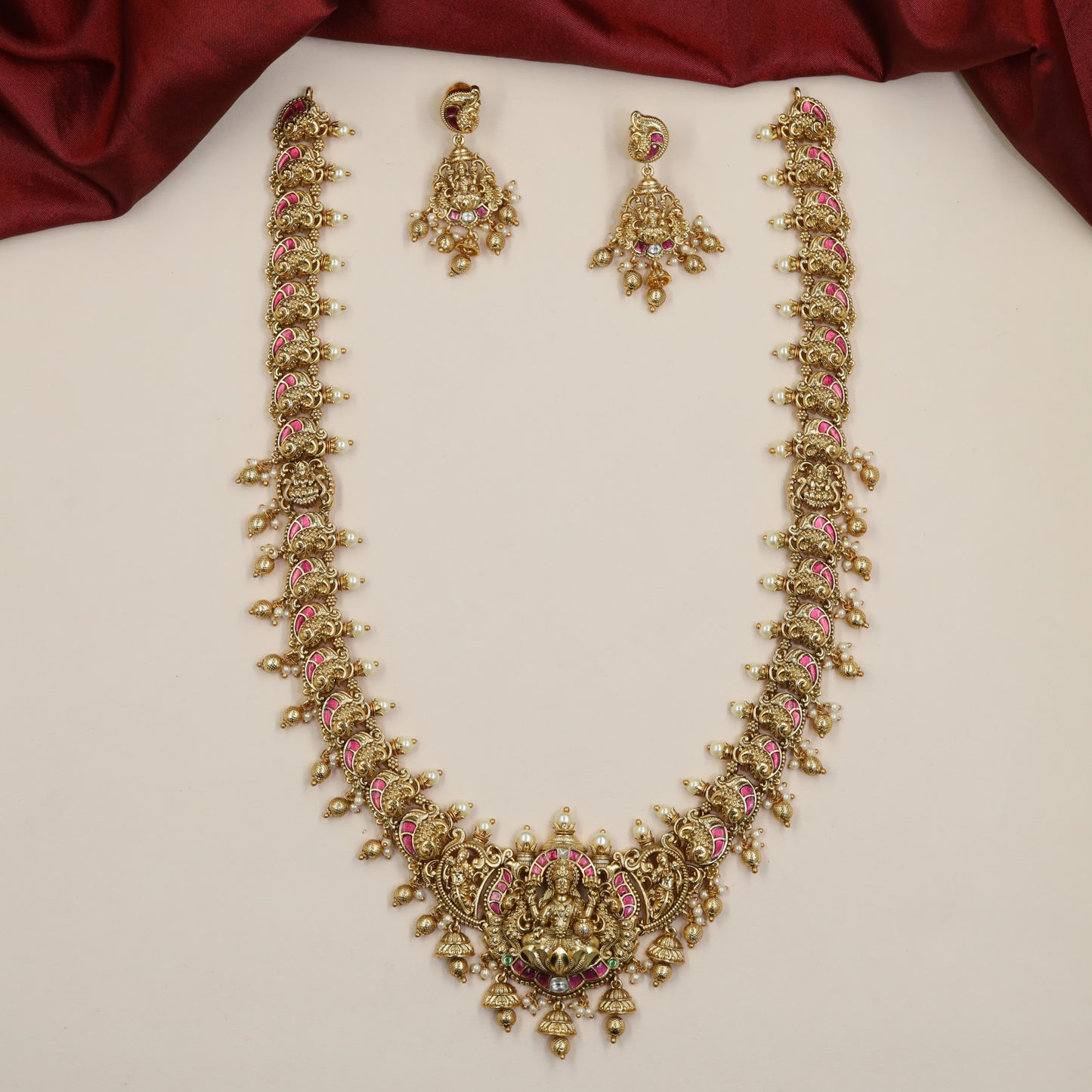 Heritage Long Haara Featuring Curved Paisley Forms and a Statement Lakshmi Pendant