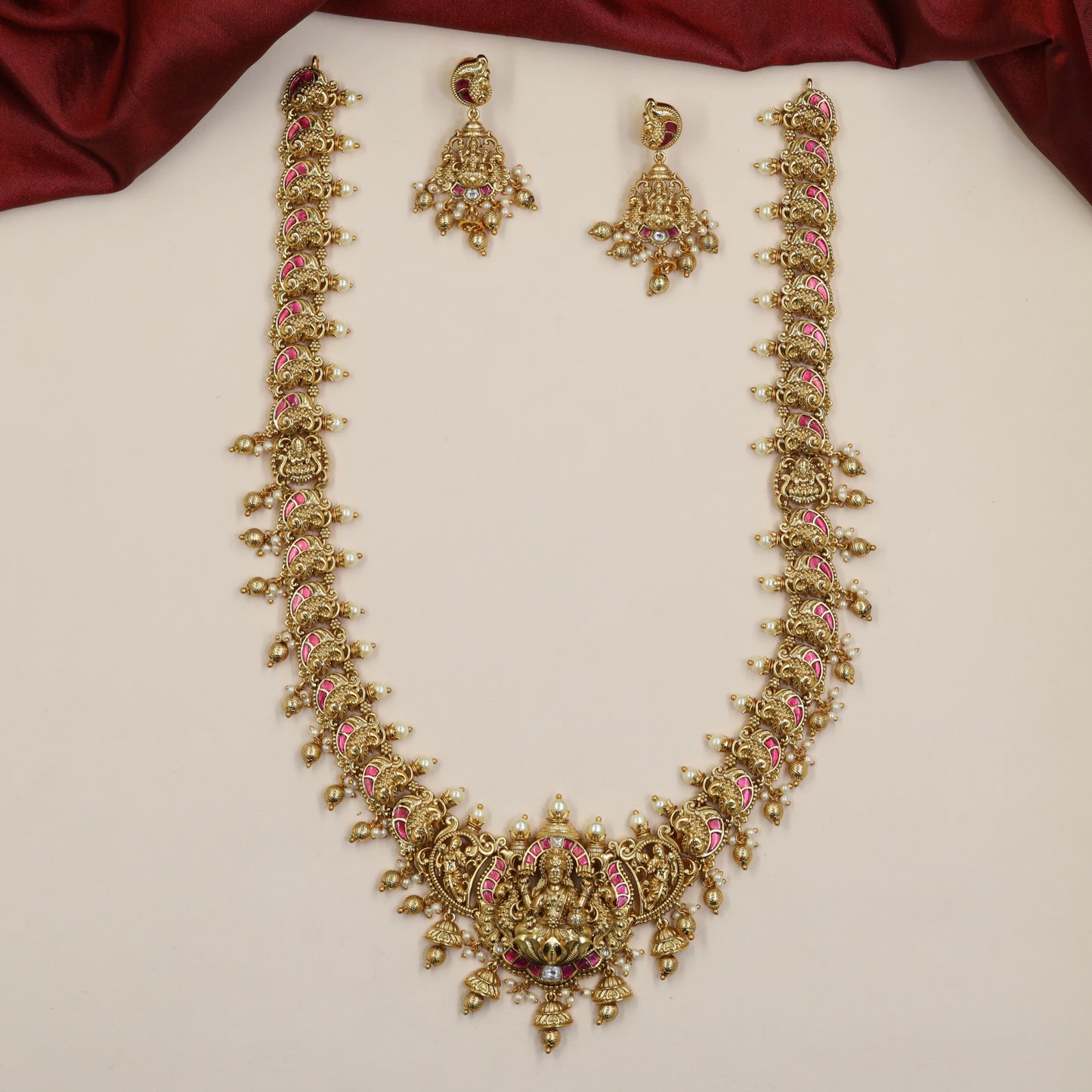 Heritage Long Haara Featuring Curved Paisley Forms and a Statement Lakshmi Pendant