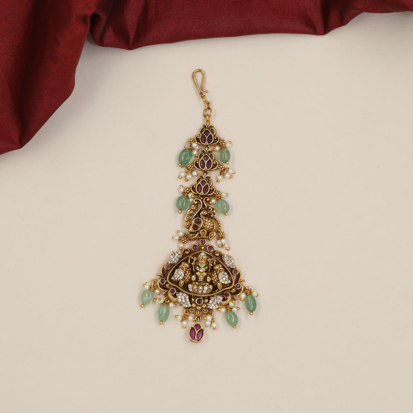Antique Tikka with Goddess Lakshmi Pendant and Ornamental Dropwork