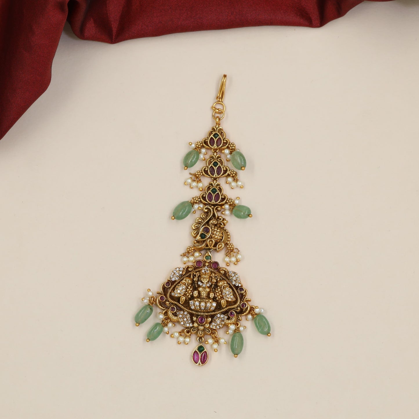 Antique Tikka with Goddess Lakshmi Pendant and Ornamental Dropwork
