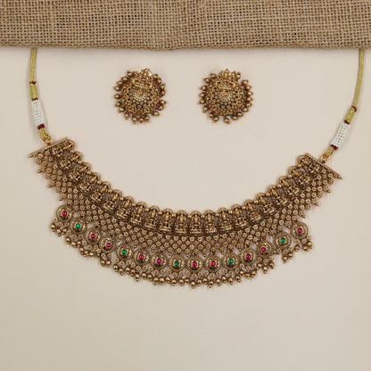 Antique Choker with Repeating Lakshmi Medallions and Ornamental Fringe
