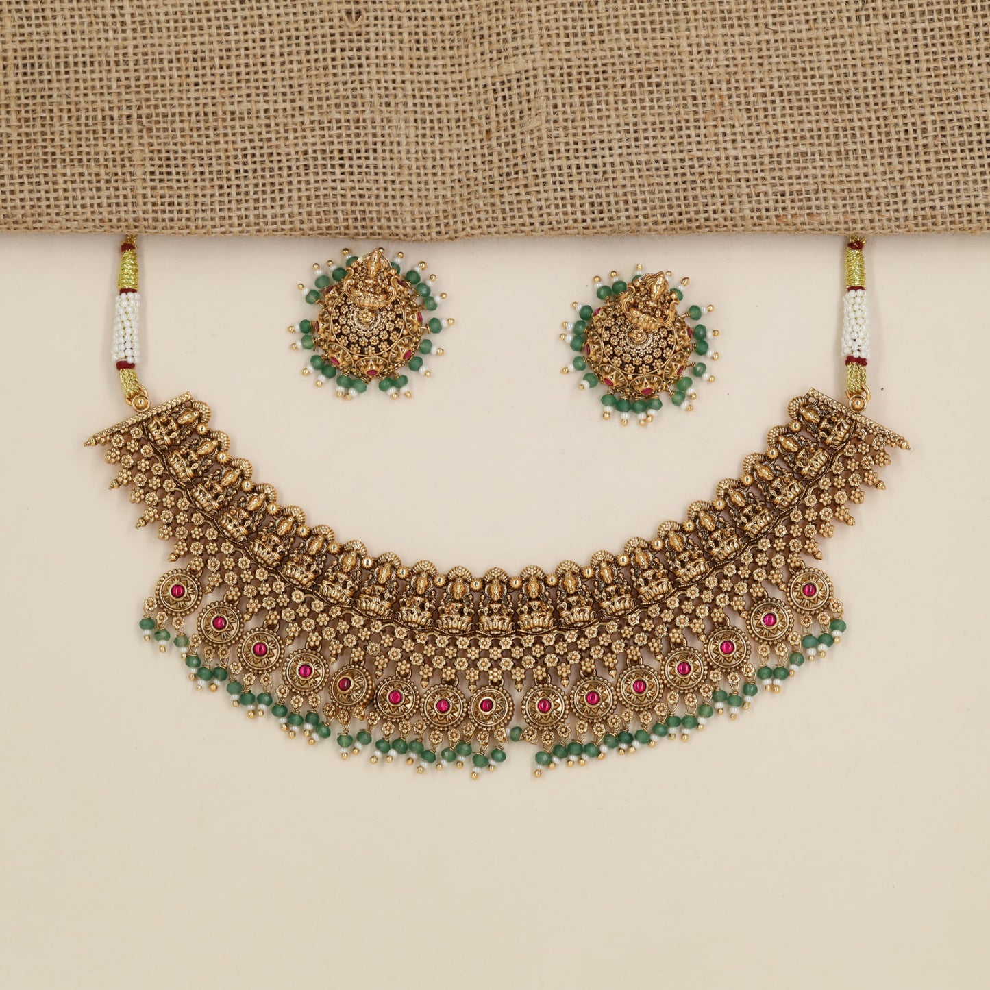 Antique Choker with Repeating Lakshmi Medallions and Ornamental Fringe