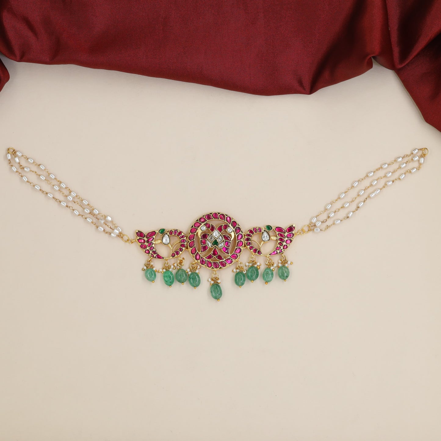 Gandaberunda Jadau Choker with Triple Strand Beadwork