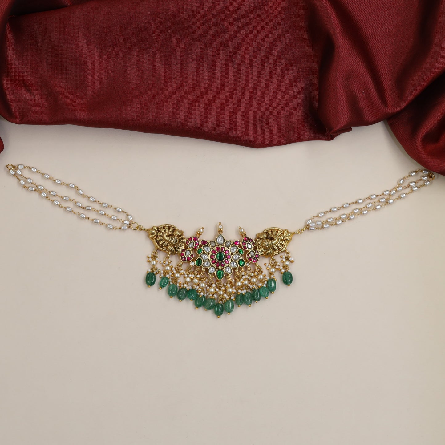 Jadau Beads Choker Featuring Ornamental Floral Linkwork