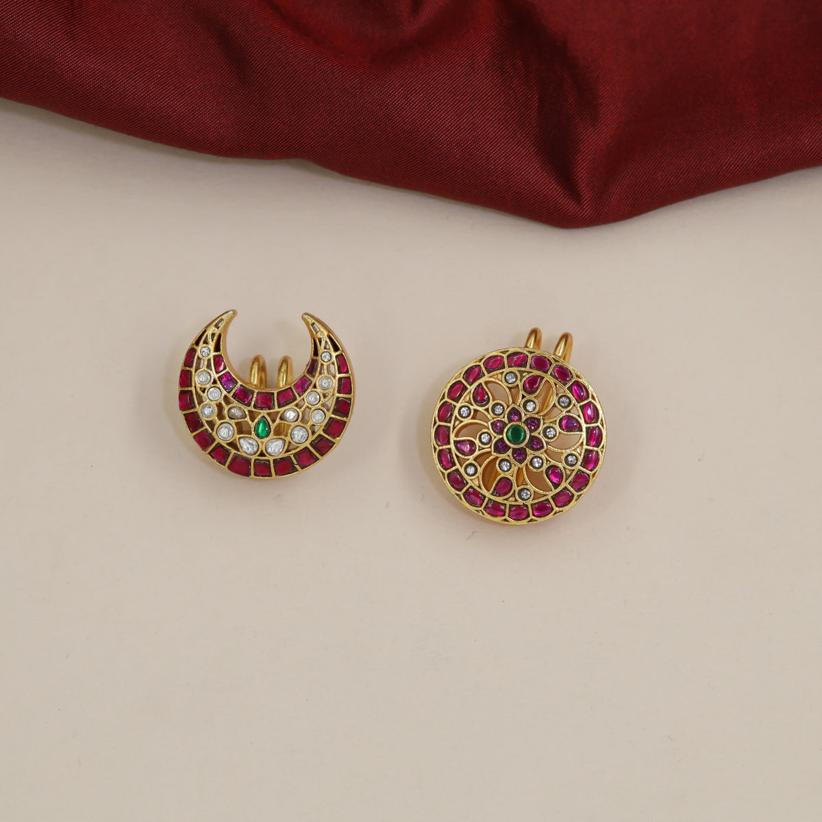 Jadau Sun & Moon Set with Floral Medallion & Crescent