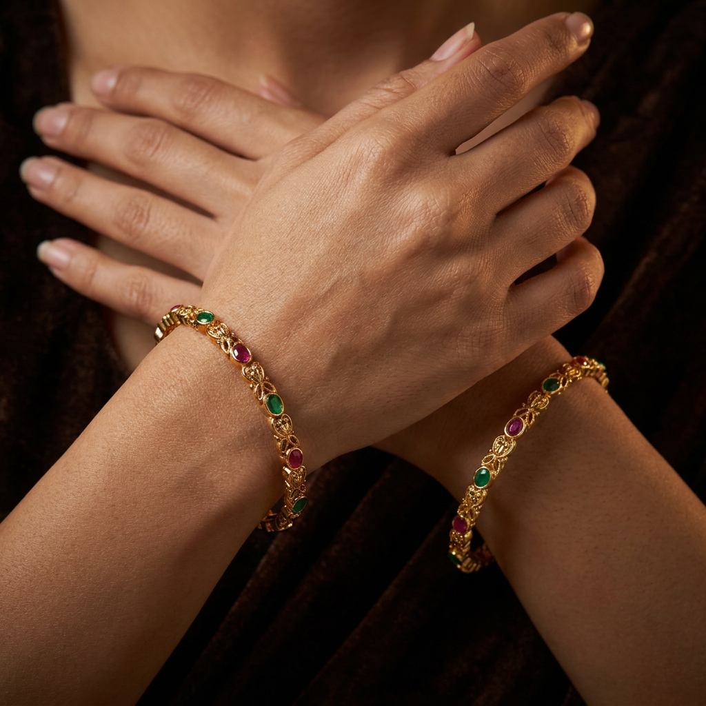 Traditional Bangles Showcasing Repeating Paisley Links and Fine Ornamental Work