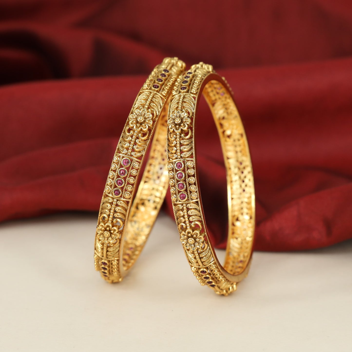 Antique Bangles with Floral Rosettes, Scrollwork and Intricate Granulated Detailing